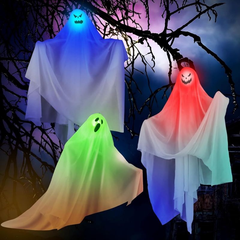 Halloween Glowing White Ghost Decoration Door Hanger